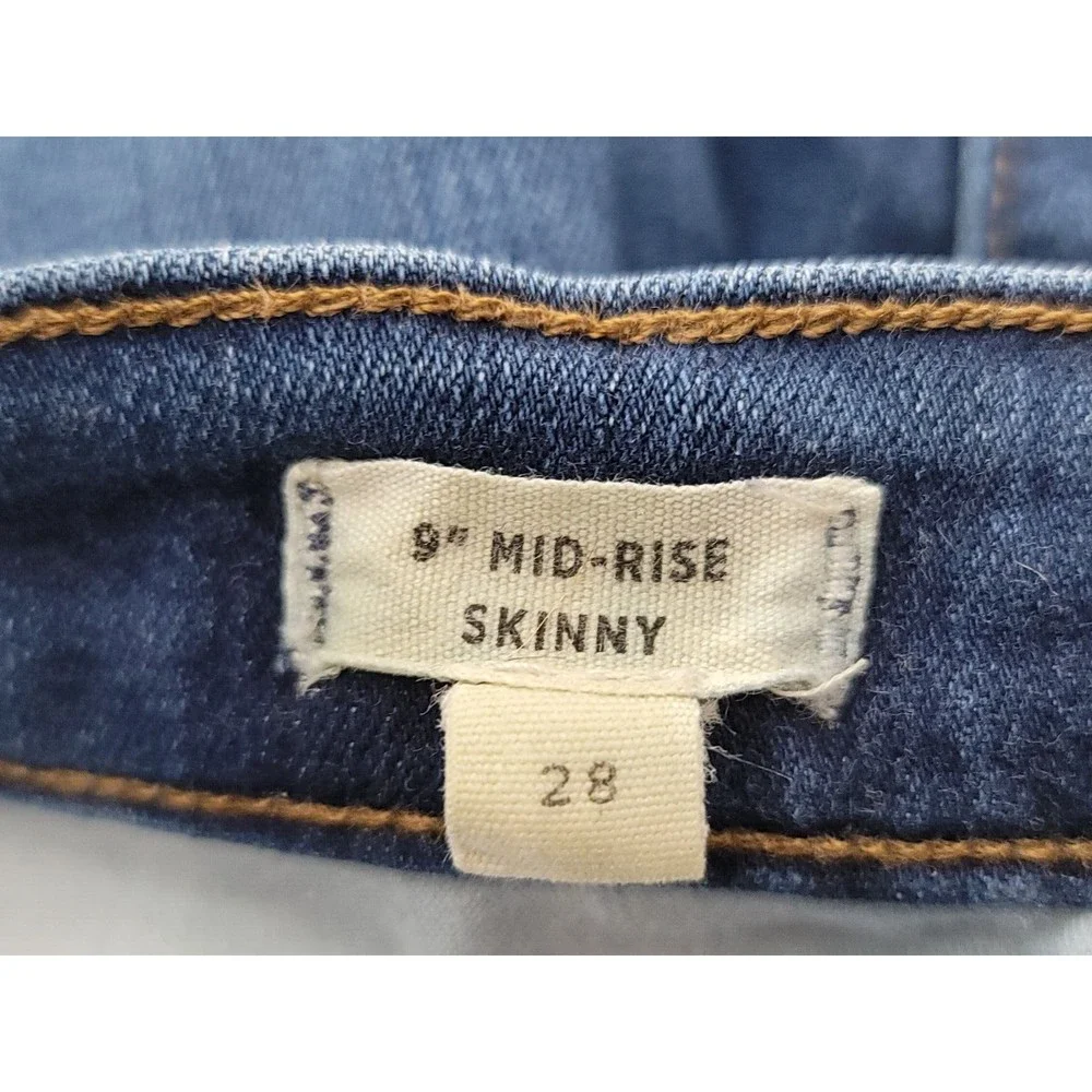 Madewell 9" Mid‎ Rise Skinny Jeans Women 28 Cutoff Blue Faded Distressed - Picture 9 of 9